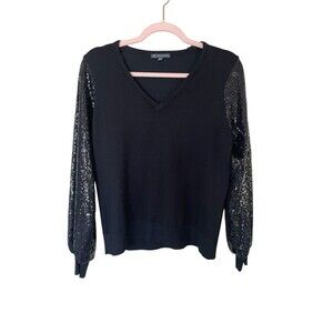 Adrianna Papell Women's Crew Neck  Long Sleeve Sequin Sleeve Size M‎ Holiday